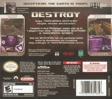 Transformers - Decepticons (USA) (Rev 1) box cover back